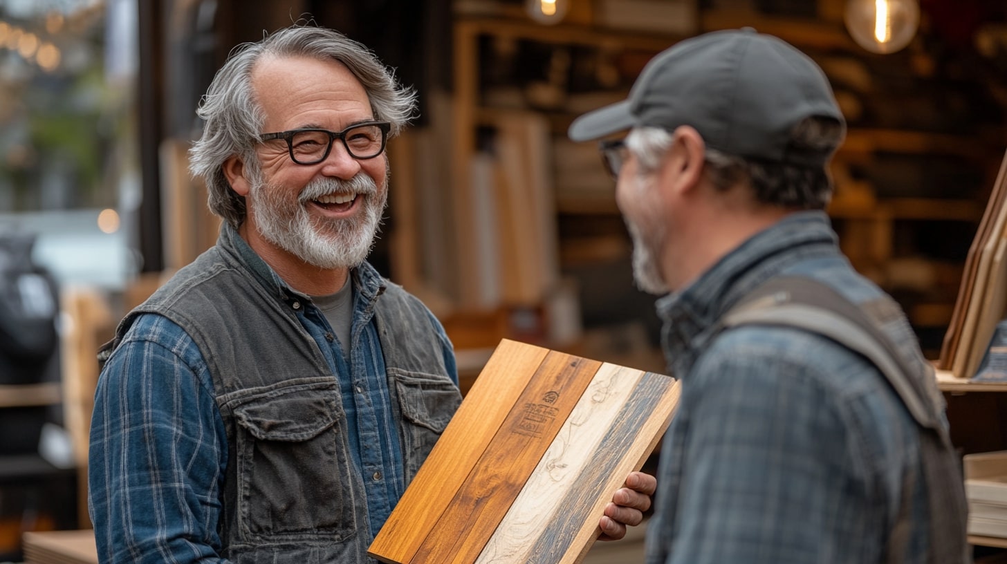 Expert avec échantillons de bois teint
